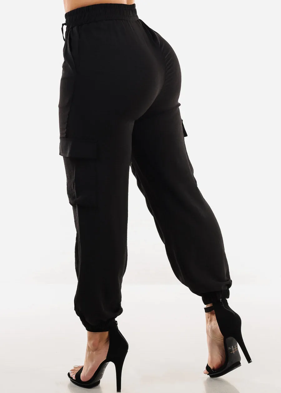 Super High Waist Black Cuffed Cargo Jogger Pants sold by Moda product image thumbnail 4