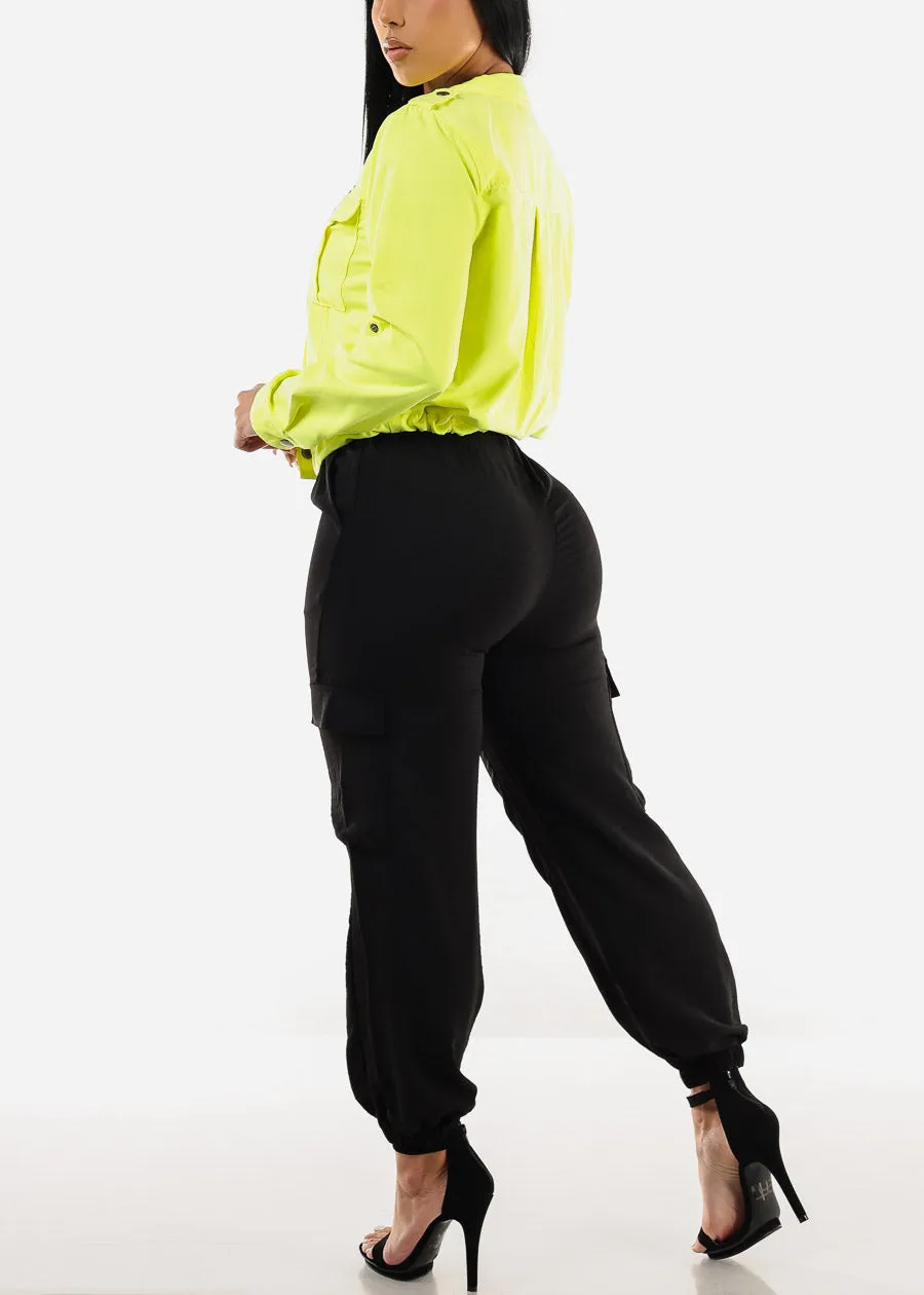 Super High Waist Black Cuffed Cargo Jogger Pants sold by Moda product image thumbnail 5
