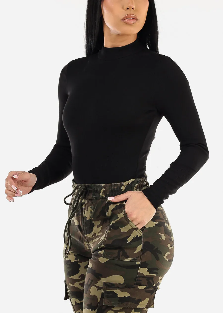 Black Long Sleeve Ribbed Mock Neck Bodysuit sold by Moda product image thumbnail 5