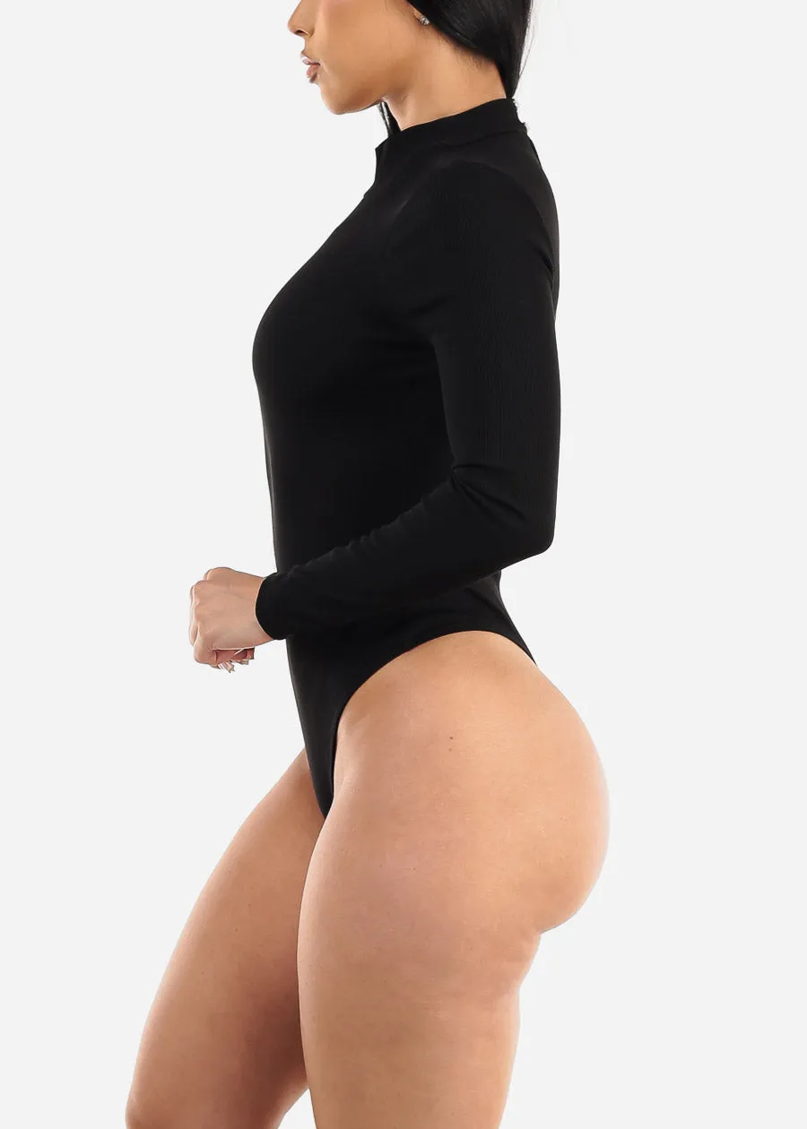 Black Long Sleeve Ribbed Mock Neck Bodysuit sold by Moda product image thumbnail 3