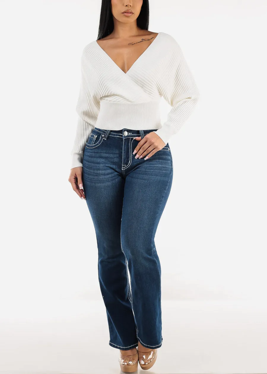 White Long Sleeve Surplice Knit Sweater Top sold by Moda product image thumbnail 2