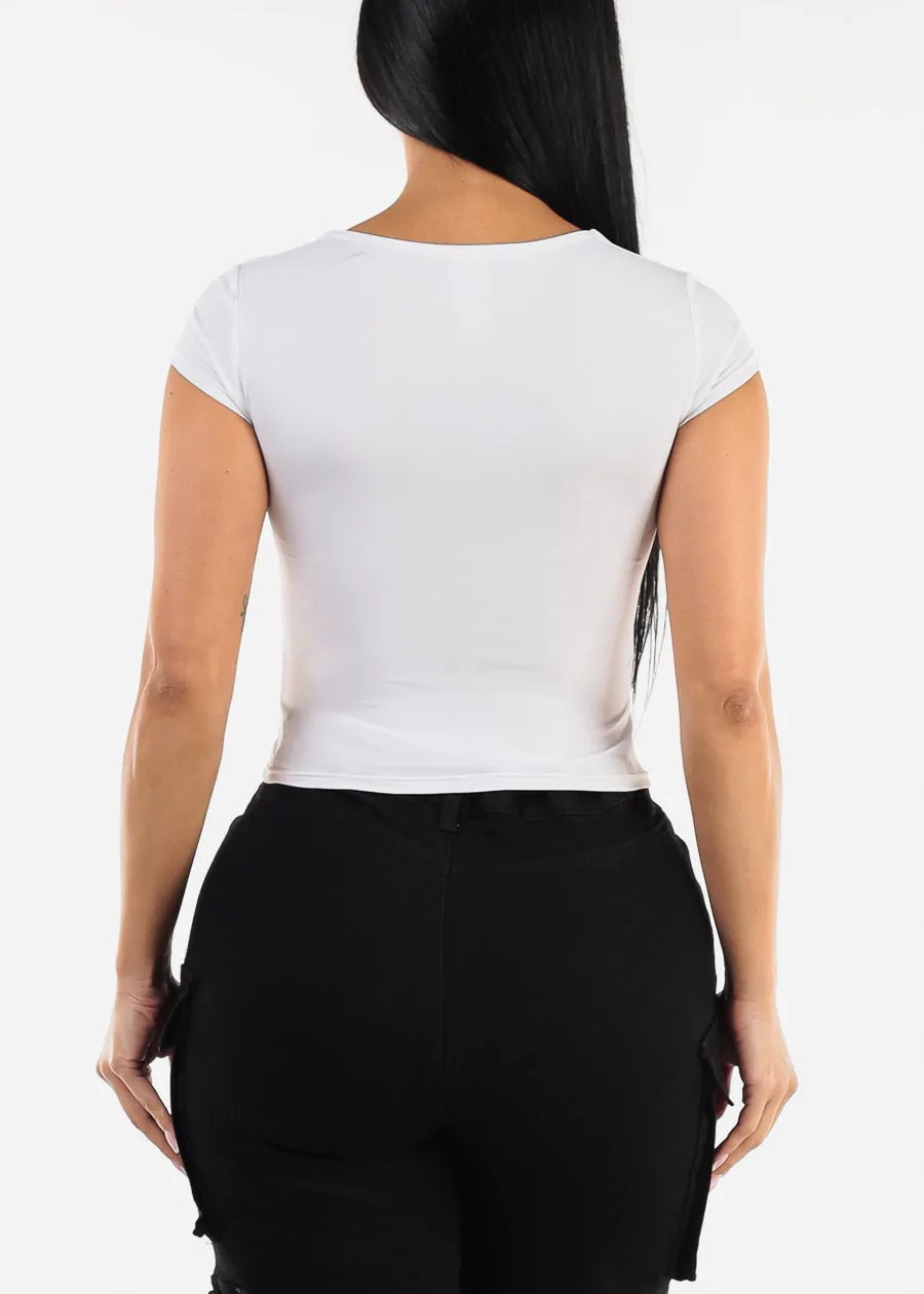 Double Layered Square Neck White Crop Top sold by Moda product image thumbnail 4