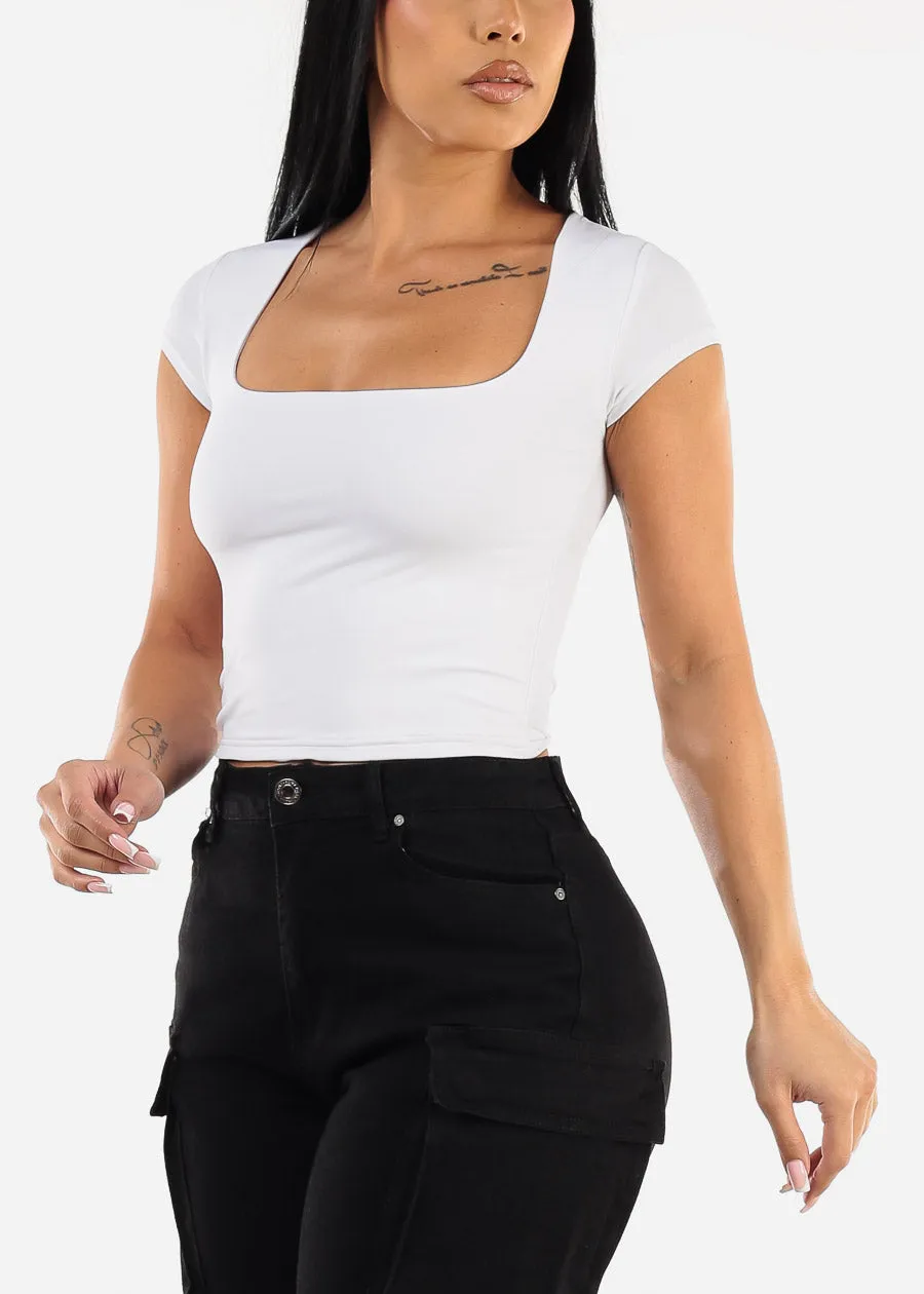 Double Layered Square Neck White Crop Top sold by Moda