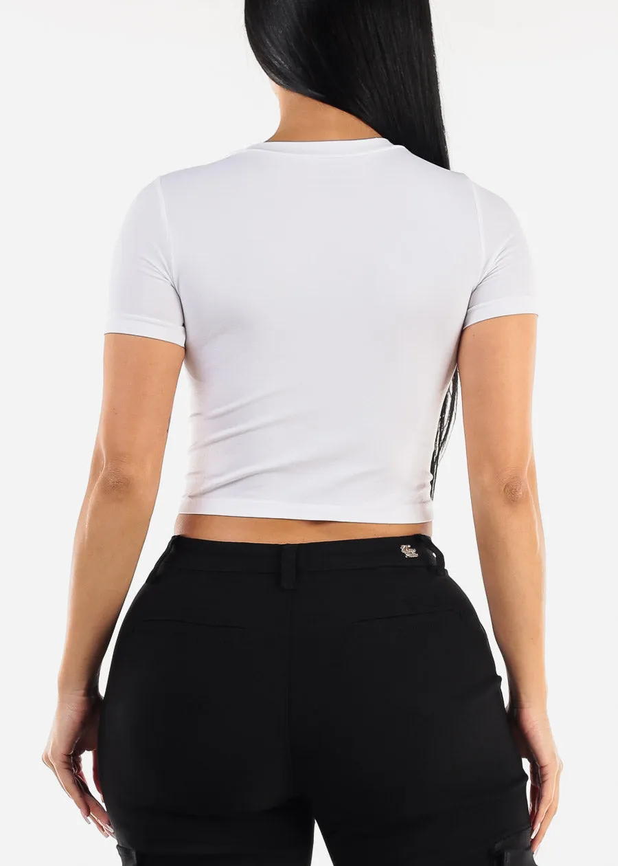 Short Sleeve White Graphic Crop Top "Apparently" sold by Moda product image thumbnail 4