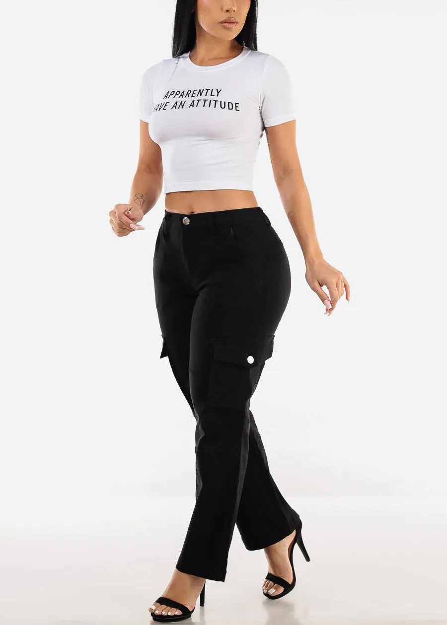 Short Sleeve White Graphic Crop Top "Apparently" sold by Moda product image thumbnail 2