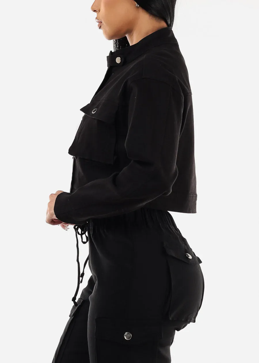 Long Sleeve Black Cropped Denim Jacket sold by Moda product image thumbnail 3