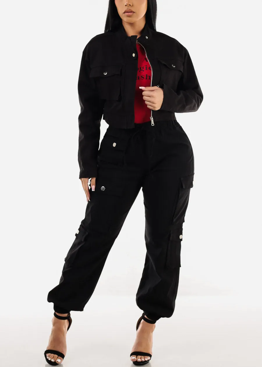 Long Sleeve Black Cropped Denim Jacket sold by Moda product image thumbnail 2