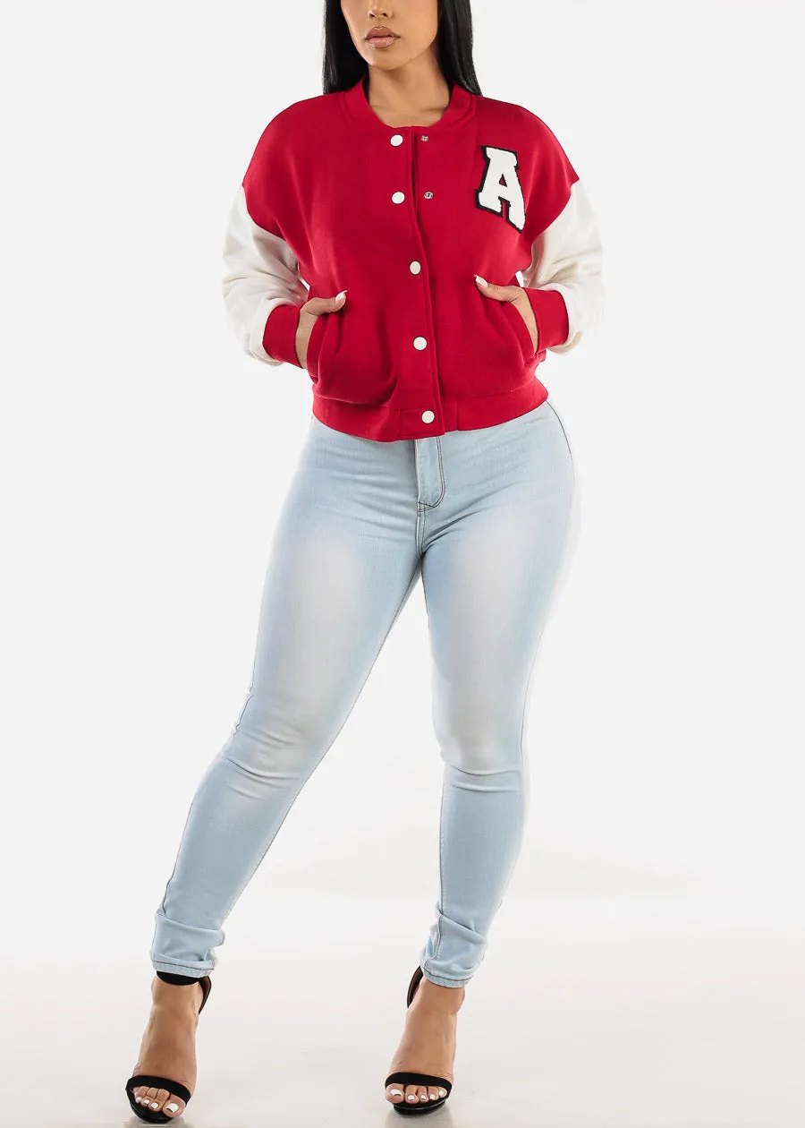 Long Sleeve Fleece Varsity Jacket Red sold by Moda product image thumbnail 5