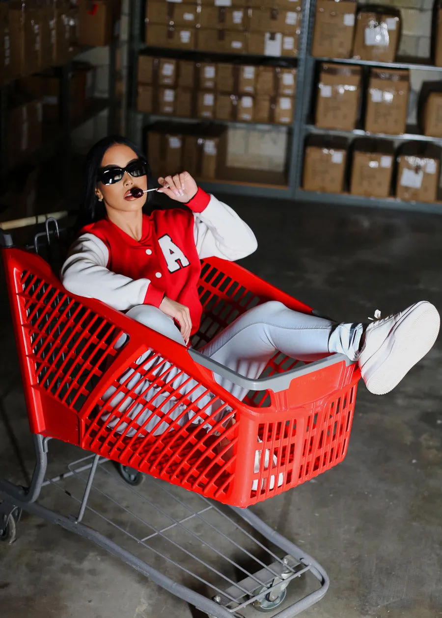 Long Sleeve Fleece Varsity Jacket Red sold by Moda product image thumbnail 3