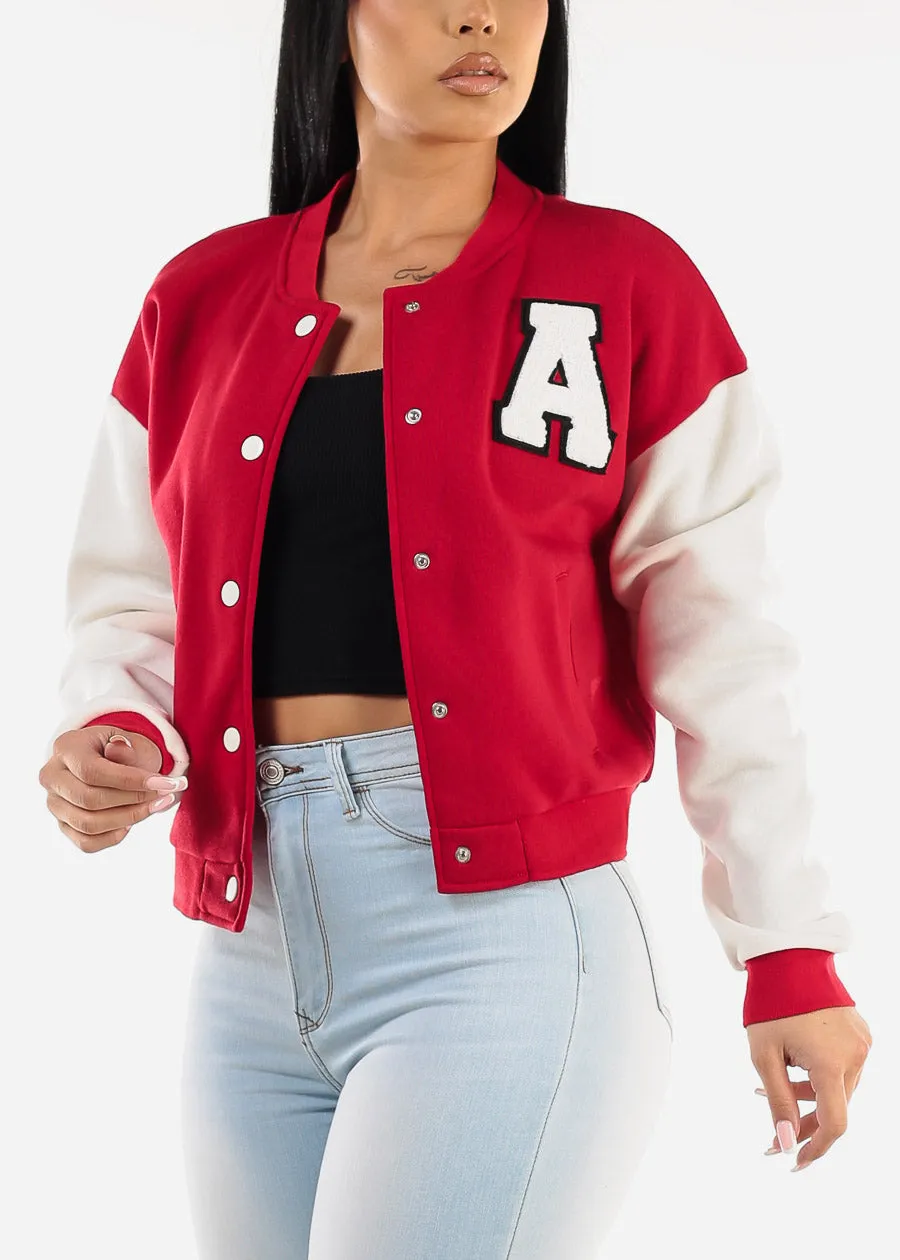 Long Sleeve Fleece Varsity Jacket Red sold by Moda product image thumbnail 4