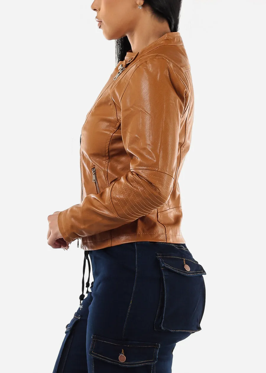 Zip Up Vegan Leather Khaki Blazer sold by Moda product image thumbnail 3