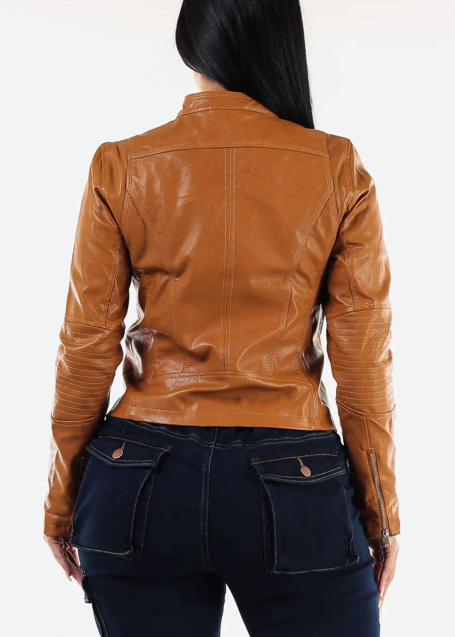Zip Up Vegan Leather Khaki Blazer sold by Moda product image thumbnail 4