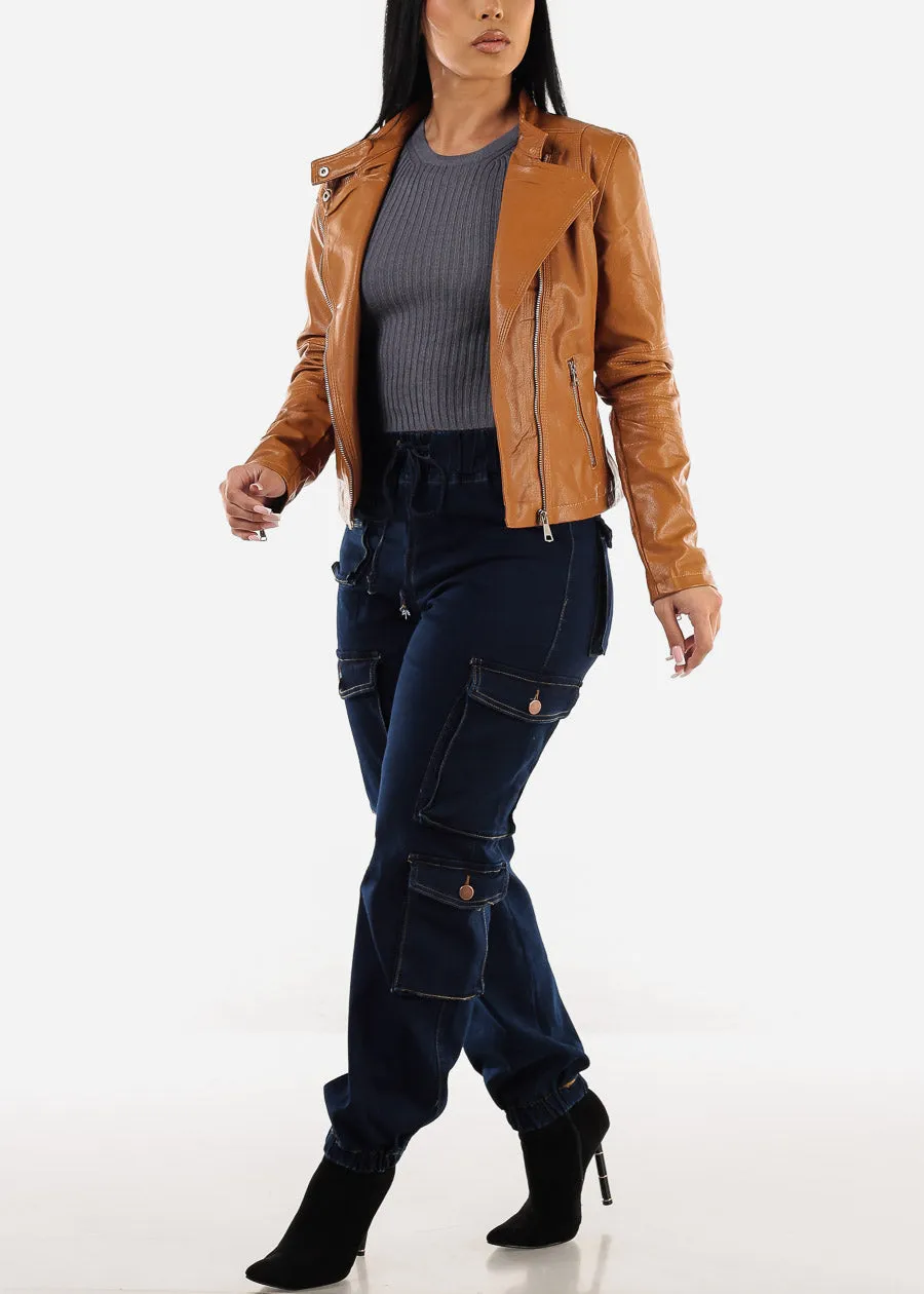 Zip Up Vegan Leather Khaki Blazer sold by Moda product image thumbnail 2