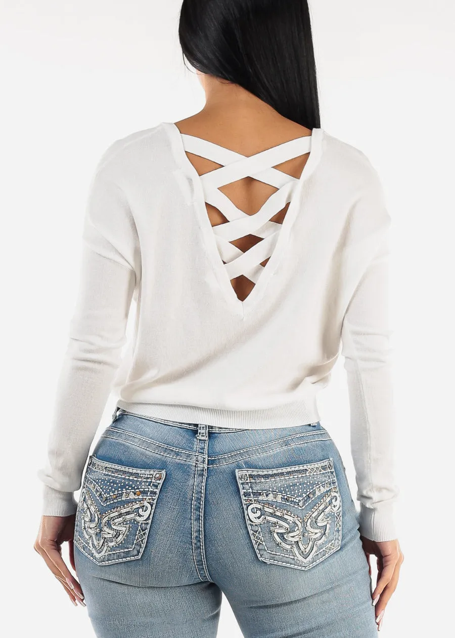 Criss Cross Back White Long Sleeve Sweater Top sold by Moda product image thumbnail 5