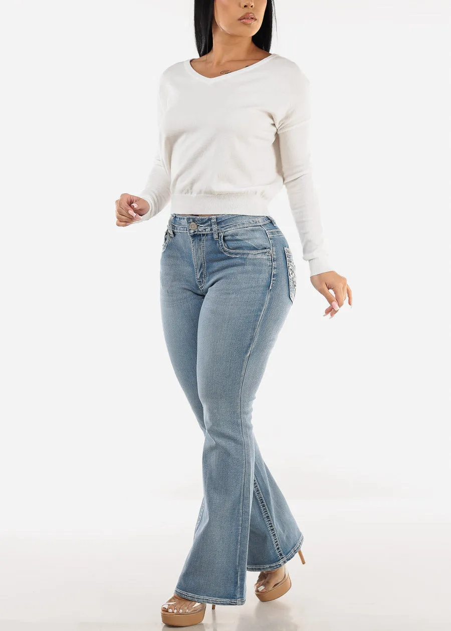 Criss Cross Back White Long Sleeve Sweater Top sold by Moda product image thumbnail 2