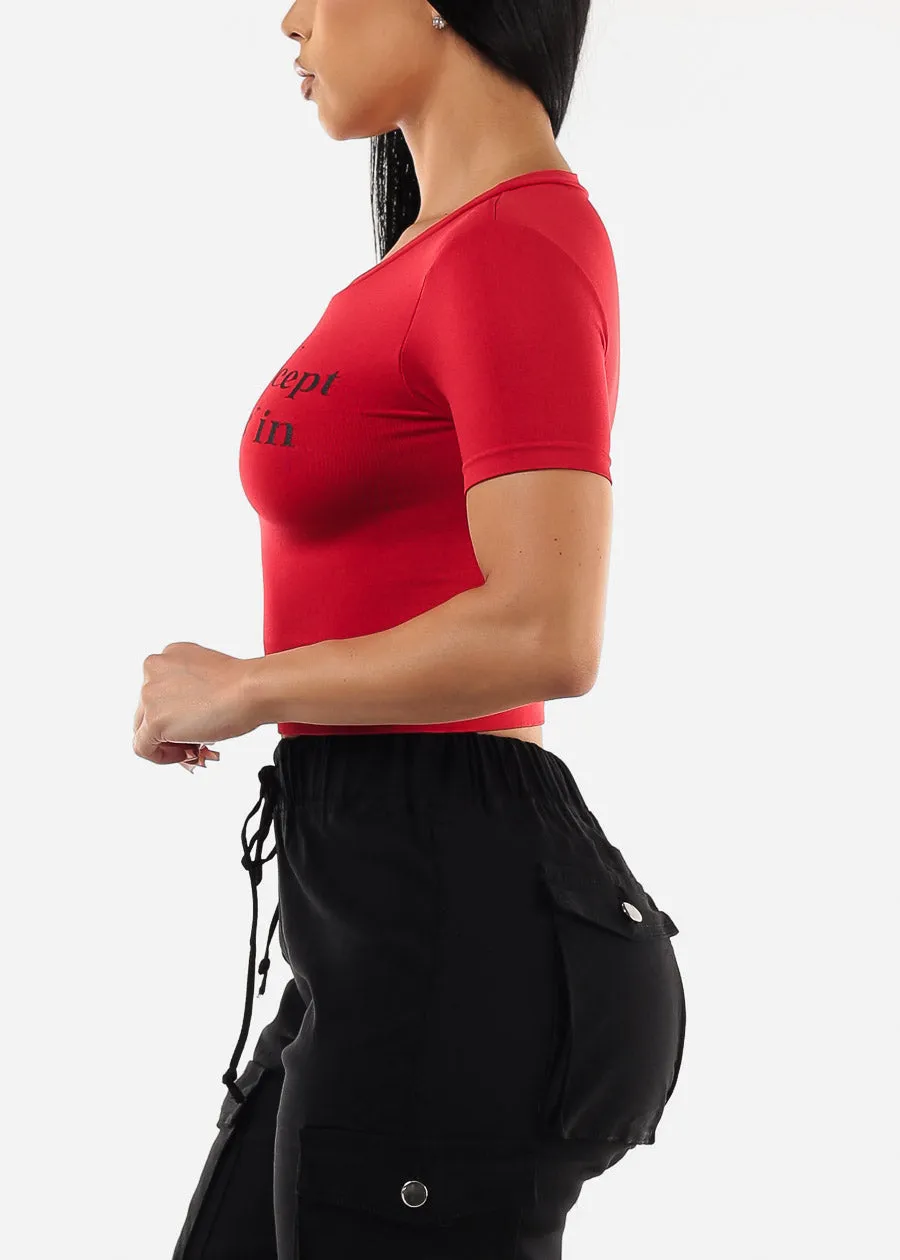 Short Sleeve Red Graphic Crop Top "Cash" sold by Moda product image thumbnail 3