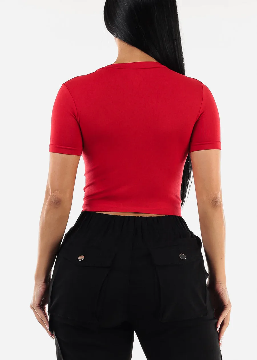 Short Sleeve Red Graphic Crop Top "Cash" sold by Moda product image thumbnail 4