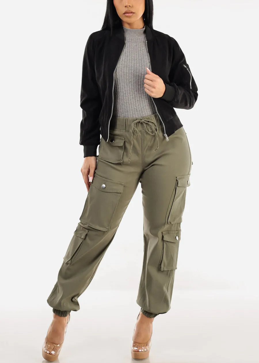 Black Long Sleeve Zip Up Bomber Jacket sold by Moda product image thumbnail 2