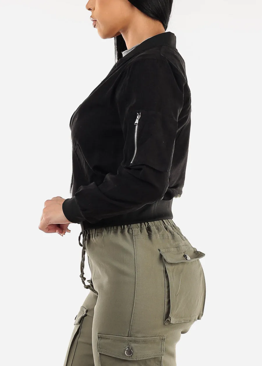 Black Long Sleeve Zip Up Bomber Jacket sold by Moda product image thumbnail 3