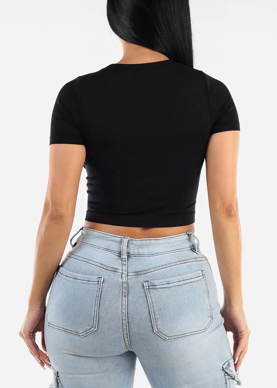 Short Sleeve Black Graphic Crop Top "Cash" sold by Moda product image thumbnail 4