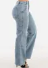 Super High Waist Straight Wide Leg Stretch Jeans Acid Wash sold by Moda