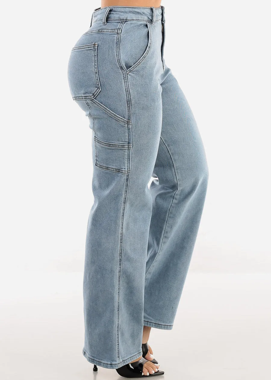 Super High Waist Straight Wide Leg Stretch Jeans Acid Wash sold by Moda product image thumbnail 4