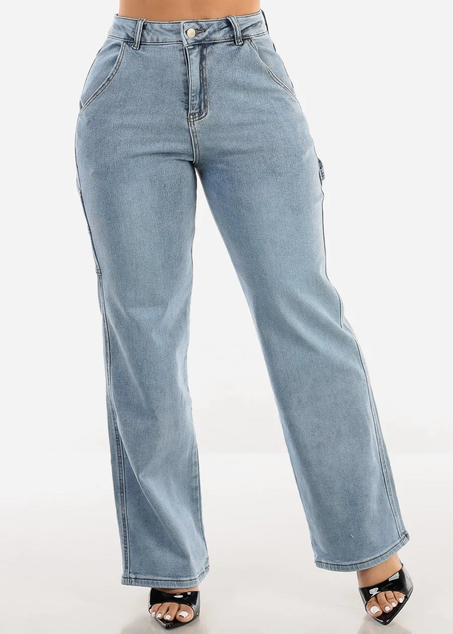 Super High Waist Straight Wide Leg Stretch Jeans Acid Wash sold by Moda