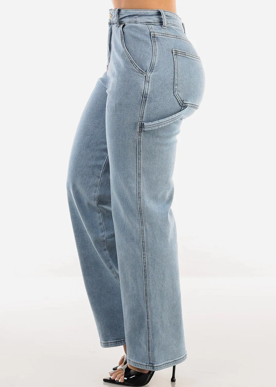 Super High Waist Straight Wide Leg Stretch Jeans Acid Wash sold by Moda product image thumbnail 3