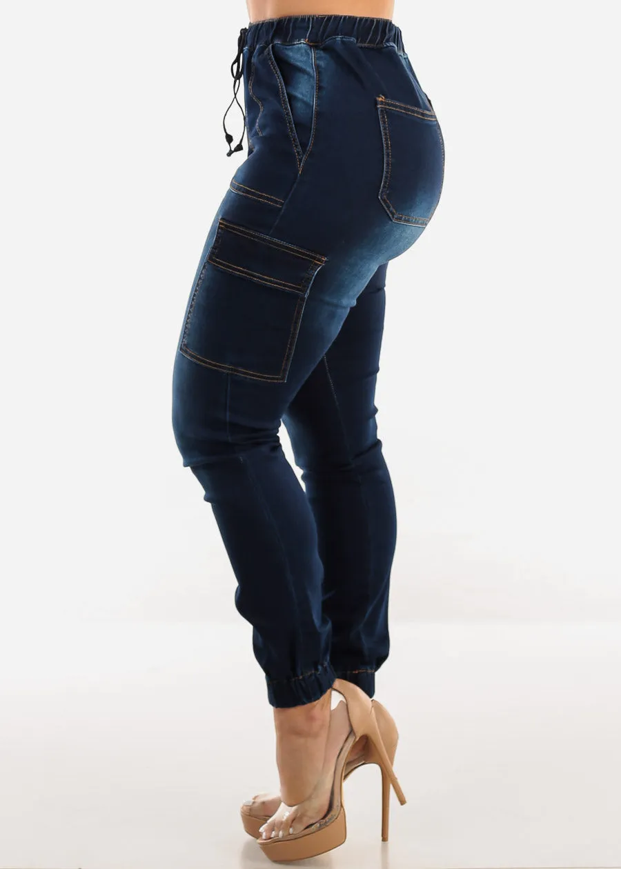 High Drawstring Waist Cargo Jogger Jeans Dark Blue sold by Moda product image thumbnail 3