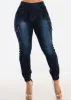 High Drawstring Waist Cargo Jogger Jeans Dark Blue sold by Moda