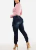 High Drawstring Waist Cargo Jogger Jeans Dark Blue sold by Moda