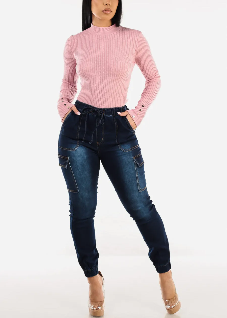 High Drawstring Waist Cargo Jogger Jeans Dark Blue sold by Moda product image thumbnail 2