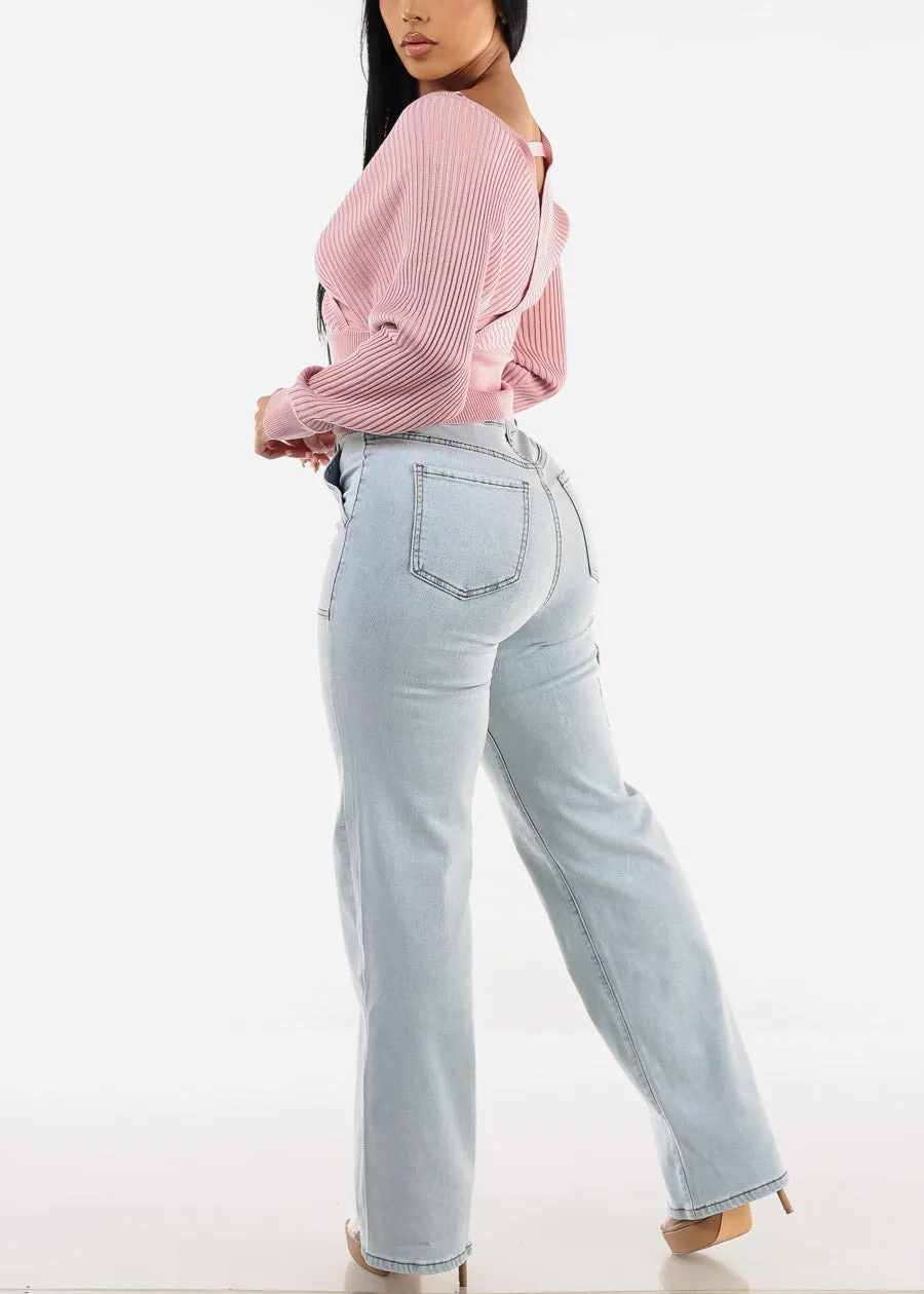 Super High Waist Straight Wide Leg Light Jeans sold by Moda product image thumbnail 5