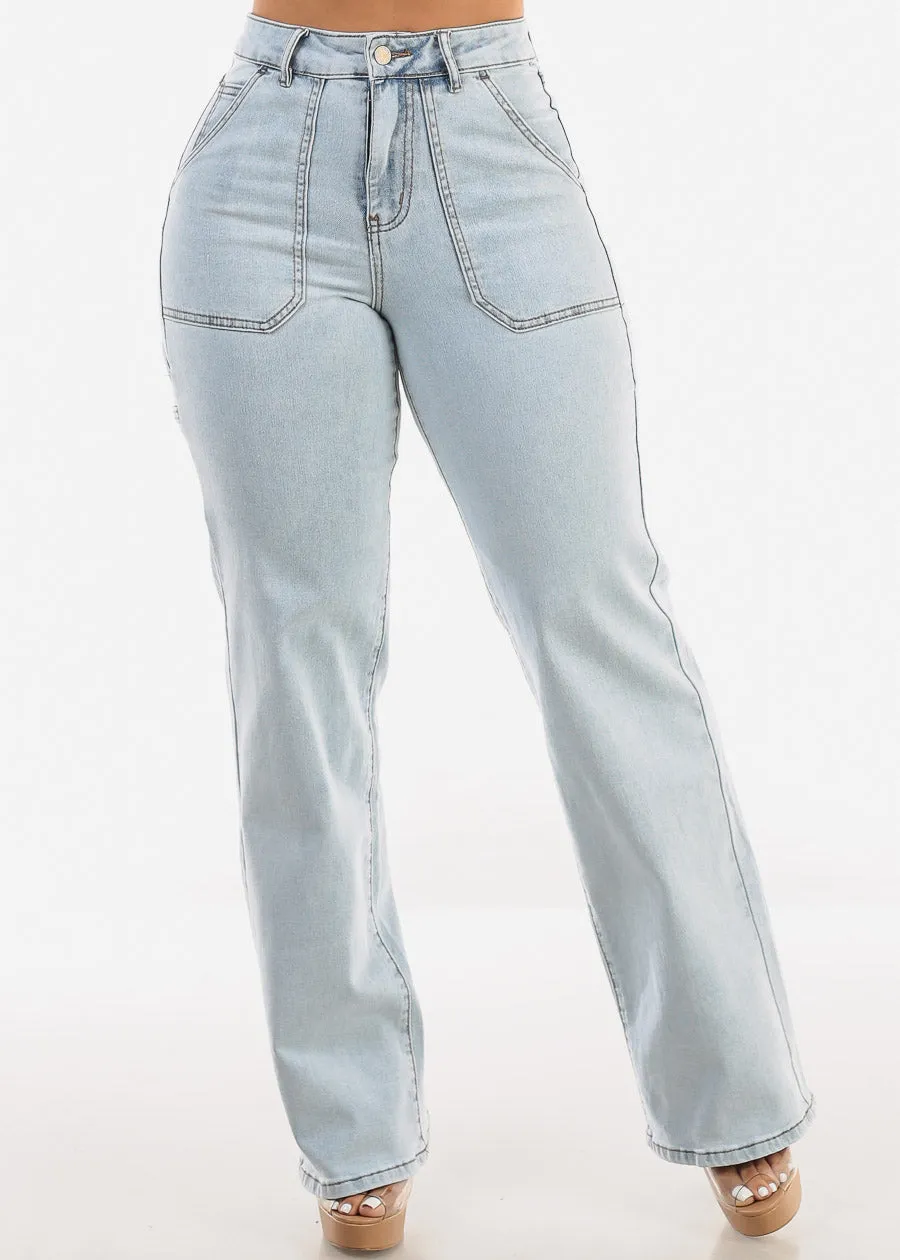 Super High Waist Straight Wide Leg Light Jeans sold by Moda