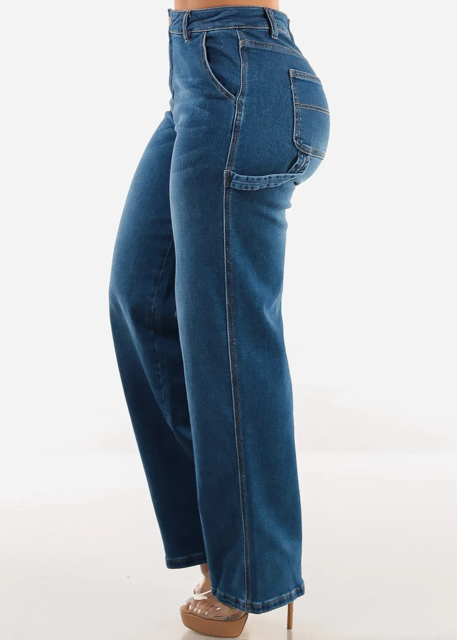 Super High Waist Straight Wide Leg Jeans Med Blue sold by Moda product image thumbnail 3