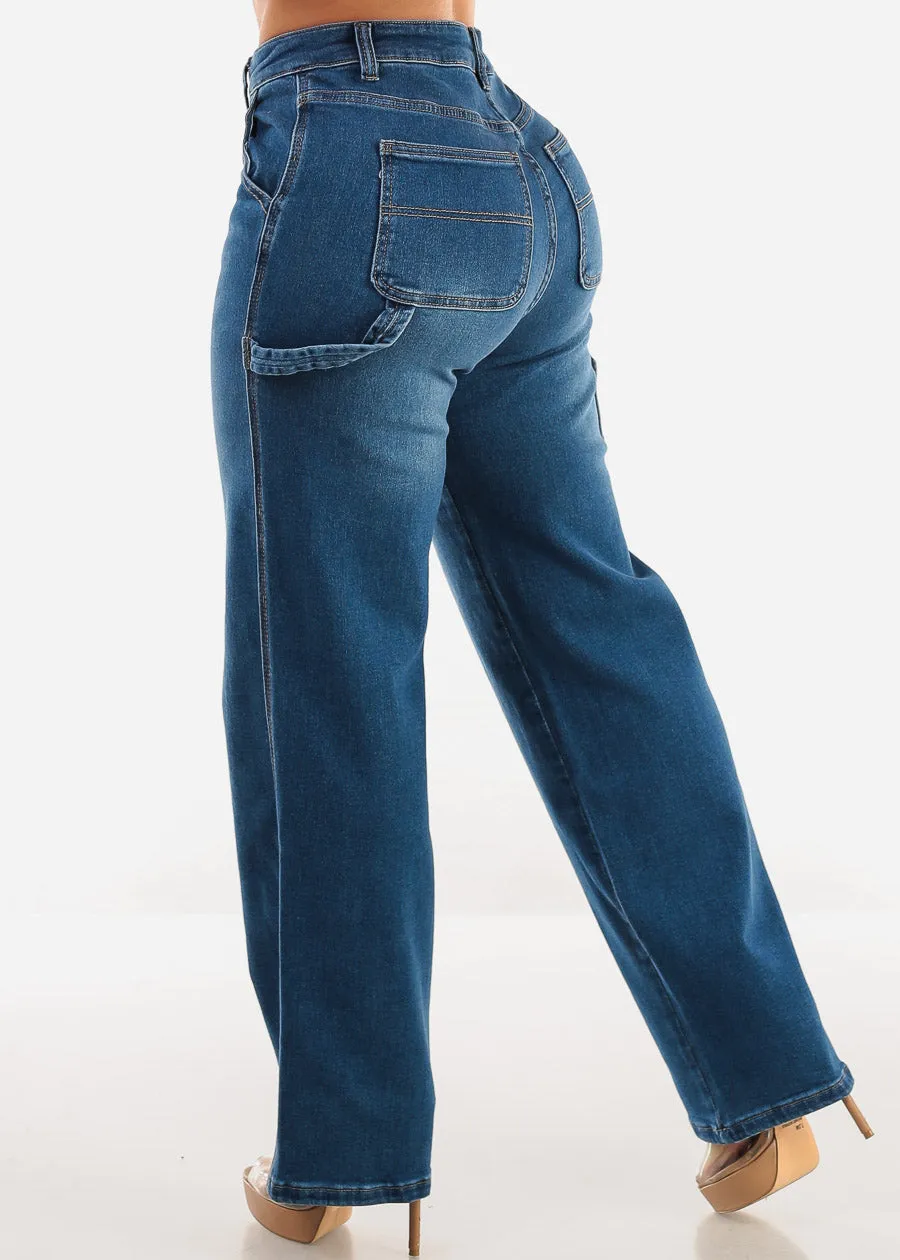 Super High Waist Straight Wide Leg Jeans Med Blue sold by Moda product image thumbnail 4