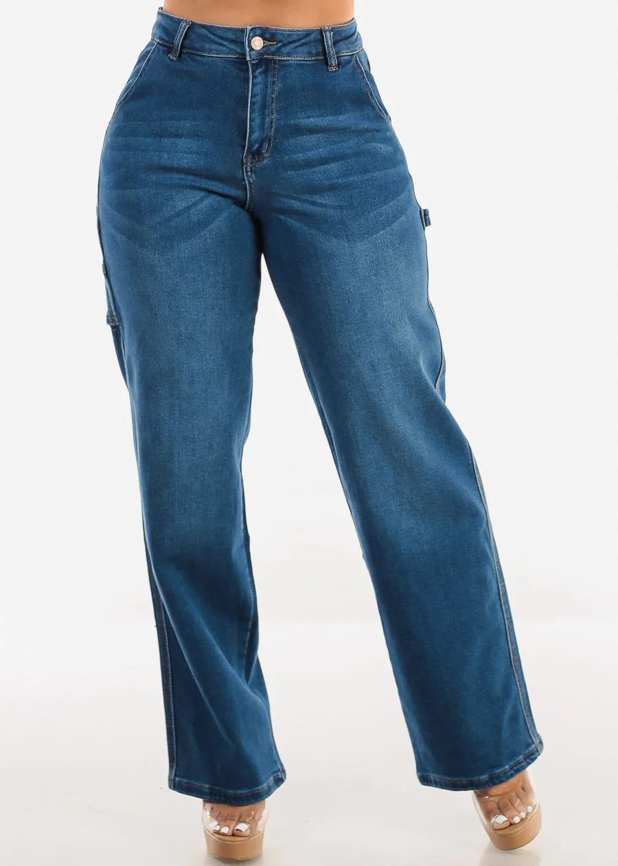 Super High Waist Straight Wide Leg Jeans Med Blue sold by Moda