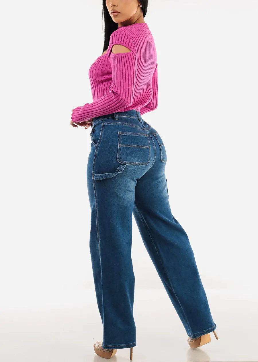 Super High Waist Straight Wide Leg Jeans Med Blue sold by Moda product image thumbnail 5