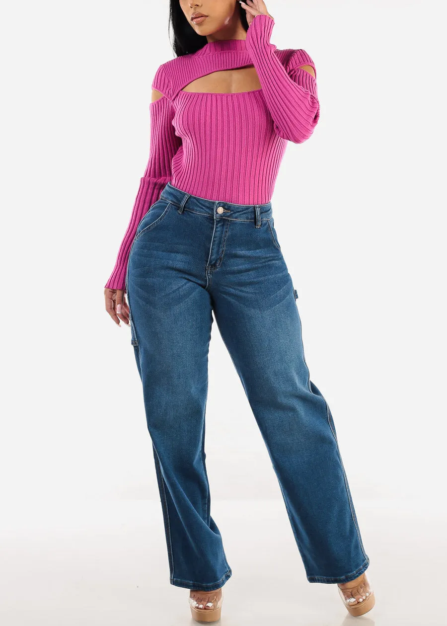 Super High Waist Straight Wide Leg Jeans Med Blue sold by Moda product image thumbnail 2