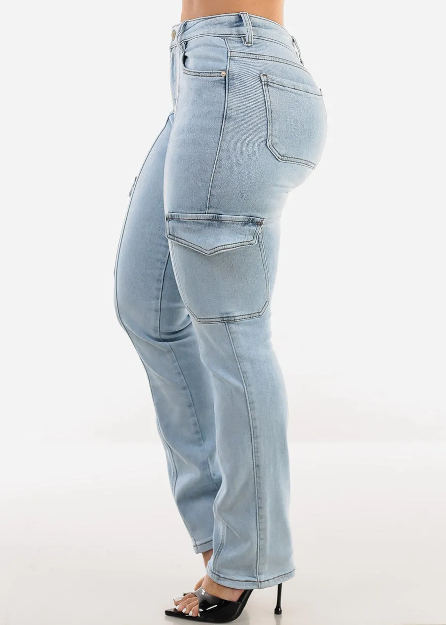 High Waist Straight Leg Jeans Light Acid Wash sold by Moda product image thumbnail 3