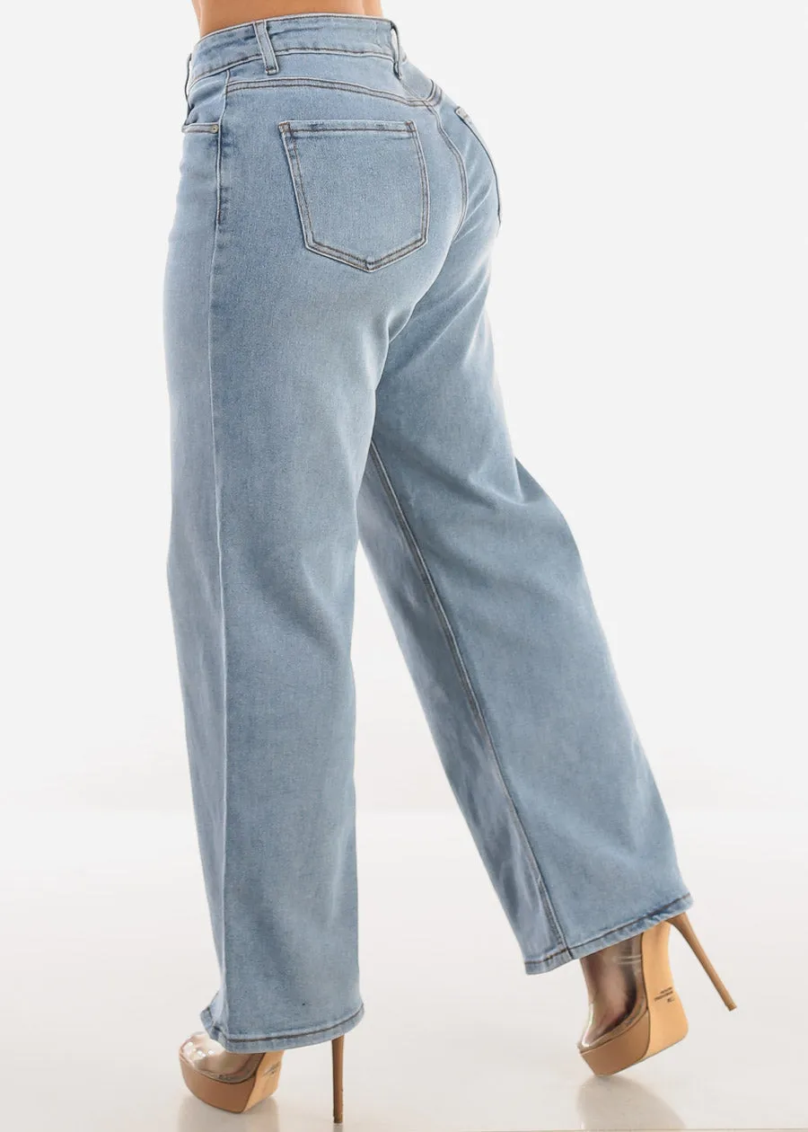 Super High Waist Wide Leg Stretch Jeans Light Wash sold by Moda product image thumbnail 4