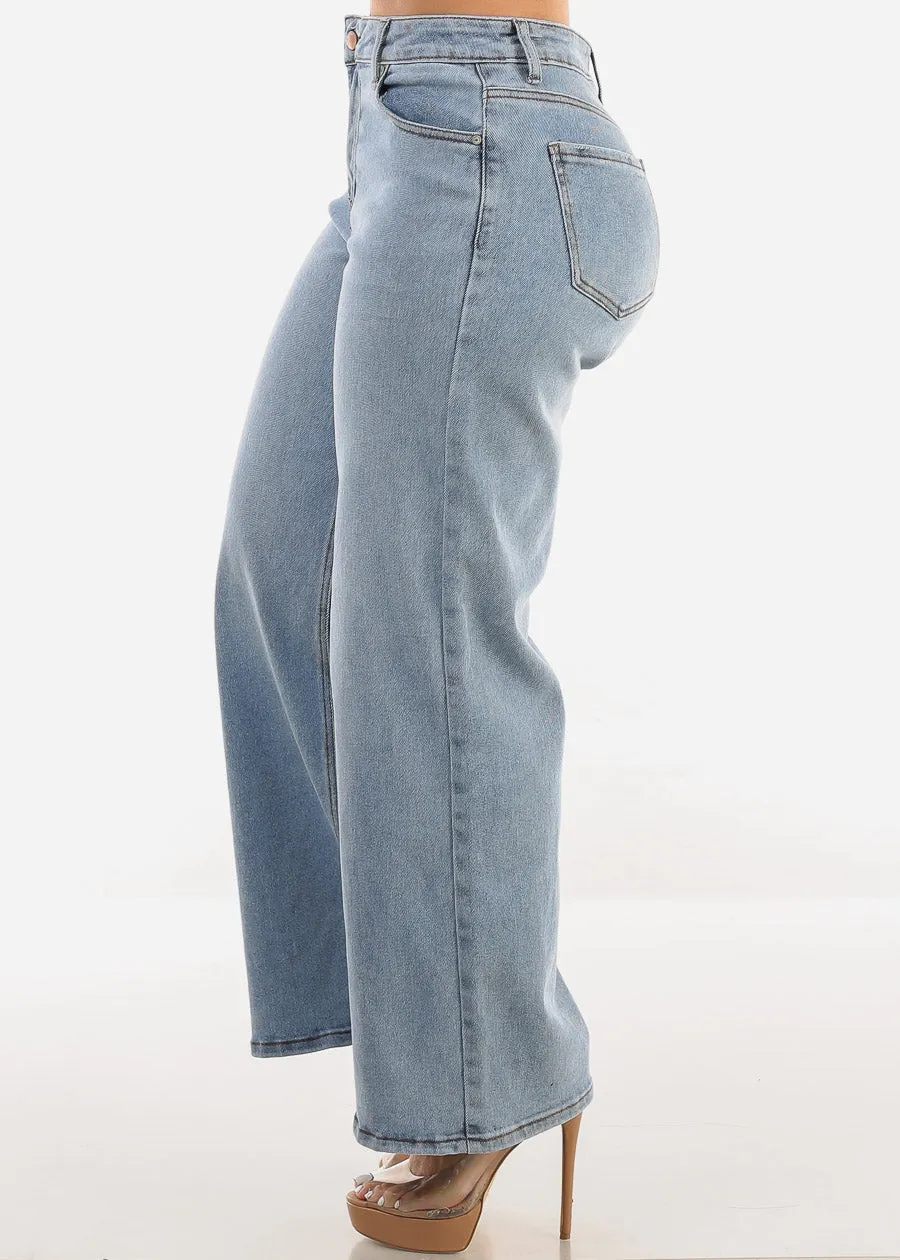 Super High Waist Wide Leg Stretch Jeans Light Wash sold by Moda product image thumbnail 3