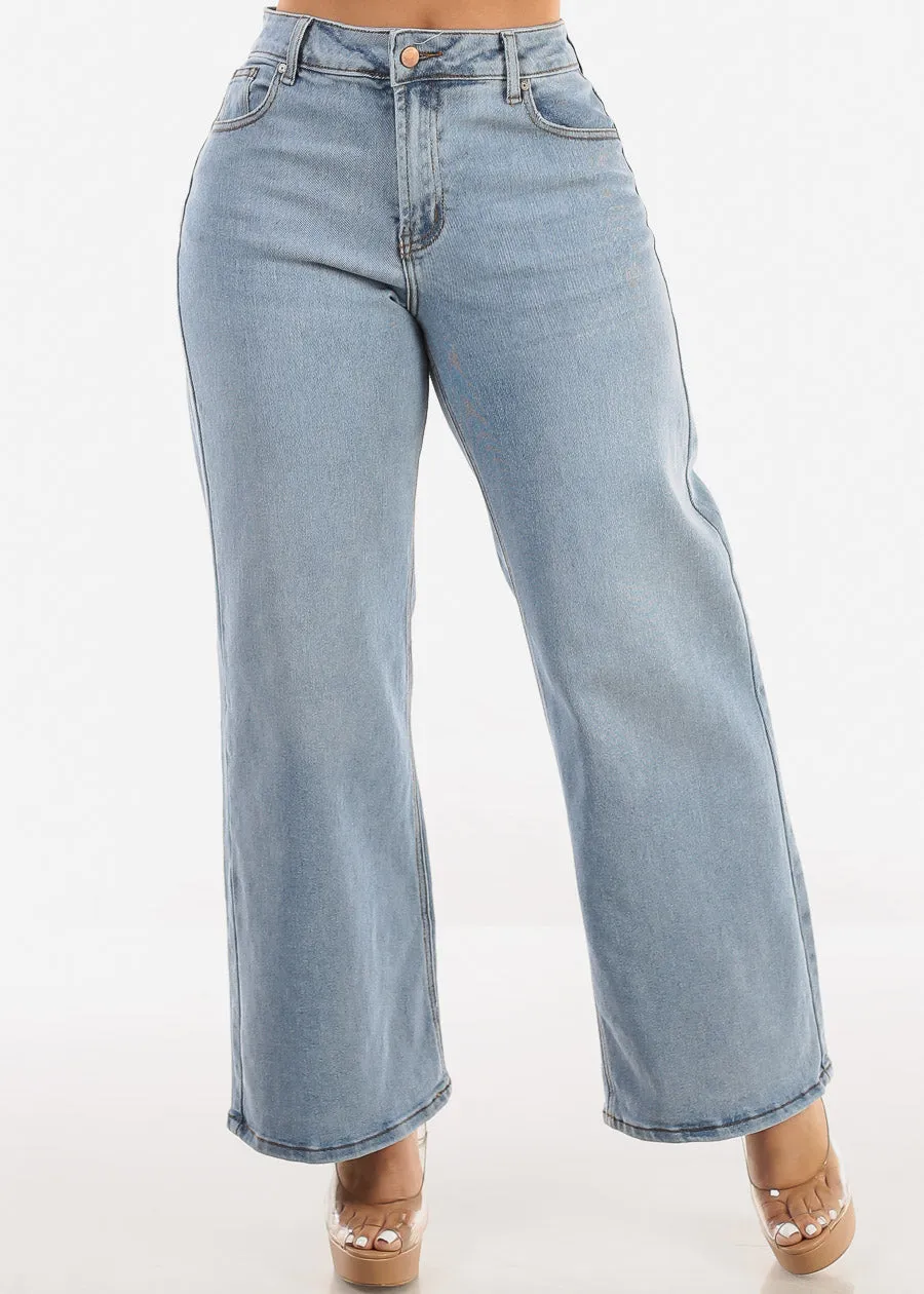 Super High Waist Wide Leg Stretch Jeans Light Wash sold by Moda