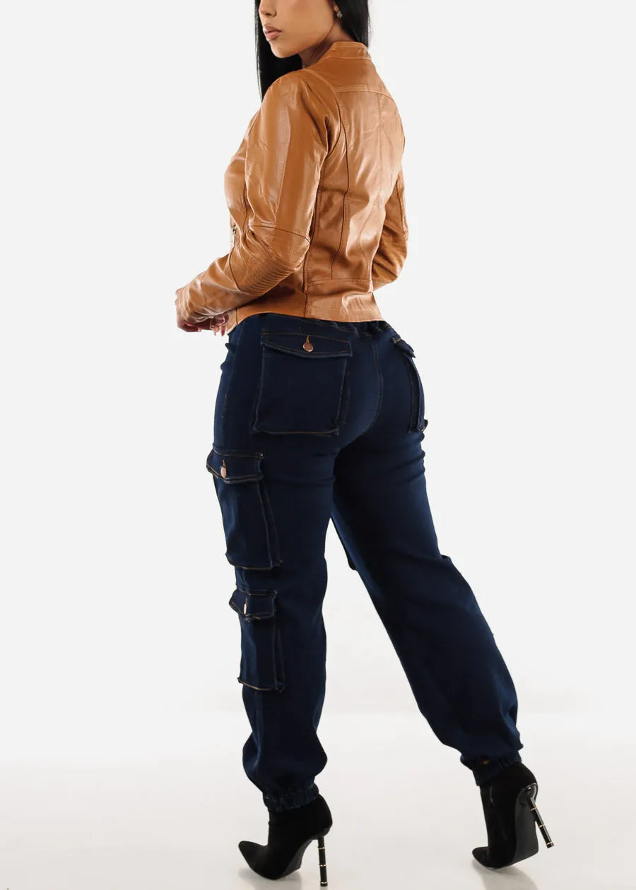 Drawstring Waist Cuffed Cargo Jogger Jeans Dark Blue sold by Moda product image thumbnail 5