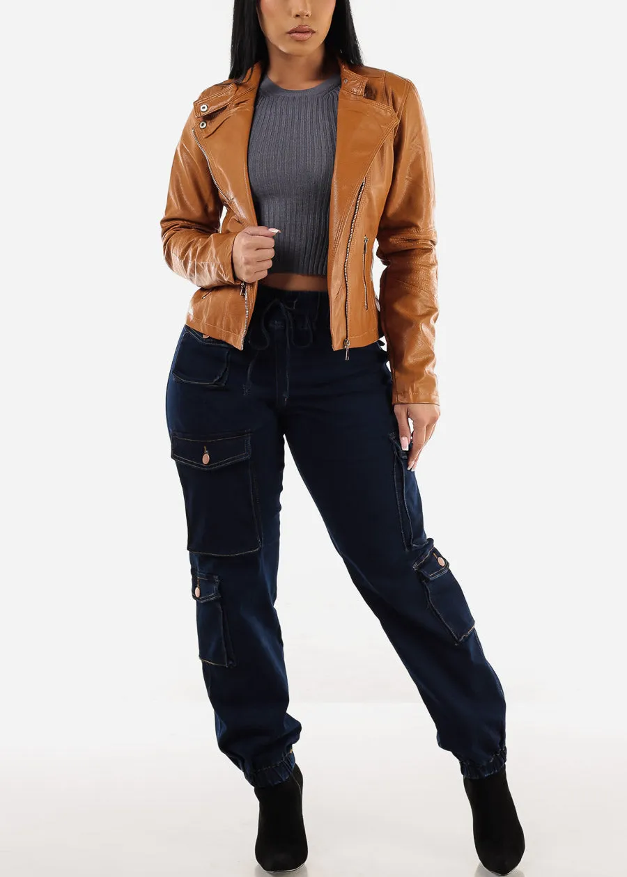 Drawstring Waist Cuffed Cargo Jogger Jeans Dark Blue sold by Moda product image thumbnail 2