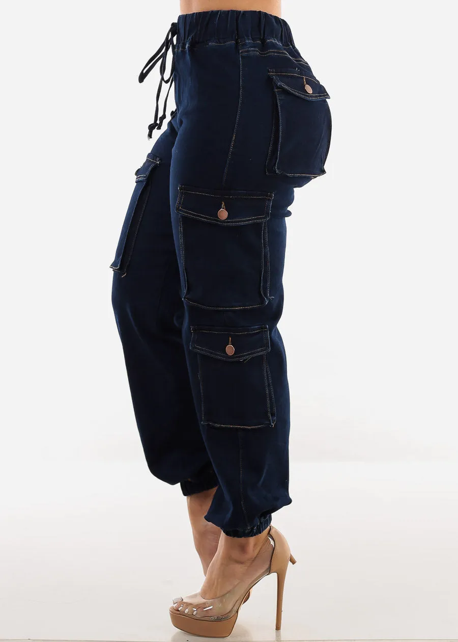 Drawstring Waist Cuffed Cargo Jogger Jeans Dark Blue sold by Moda product image thumbnail 3