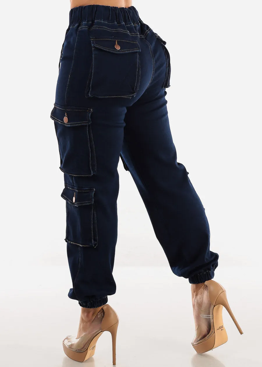 Drawstring Waist Cuffed Cargo Jogger Jeans Dark Blue sold by Moda product image thumbnail 4