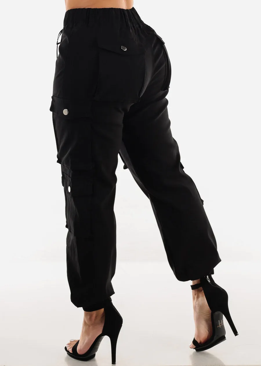 Drawstring Waist Hyper Stretch Cargo Jogger Pants Black sold by Moda product image thumbnail 4