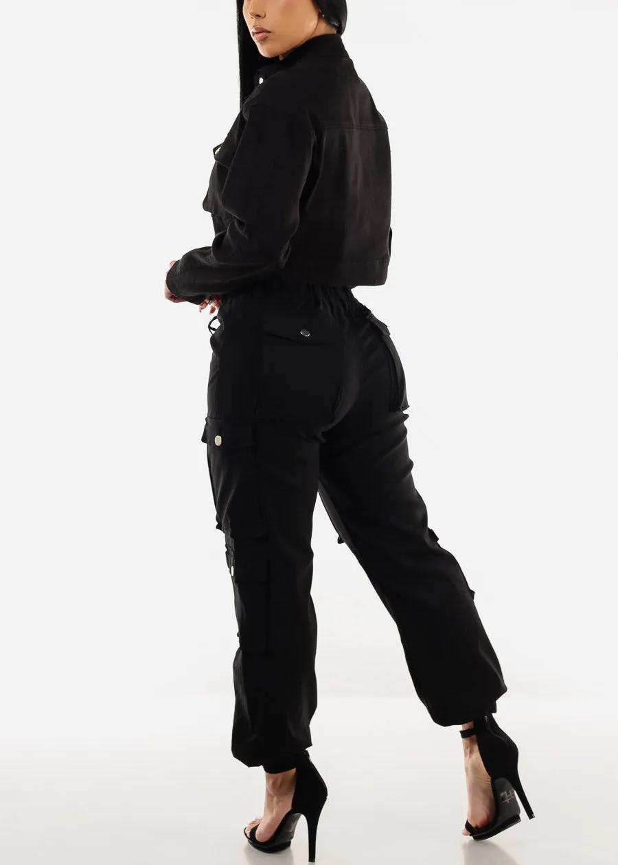 Drawstring Waist Hyper Stretch Cargo Jogger Pants Black sold by Moda product image thumbnail 5