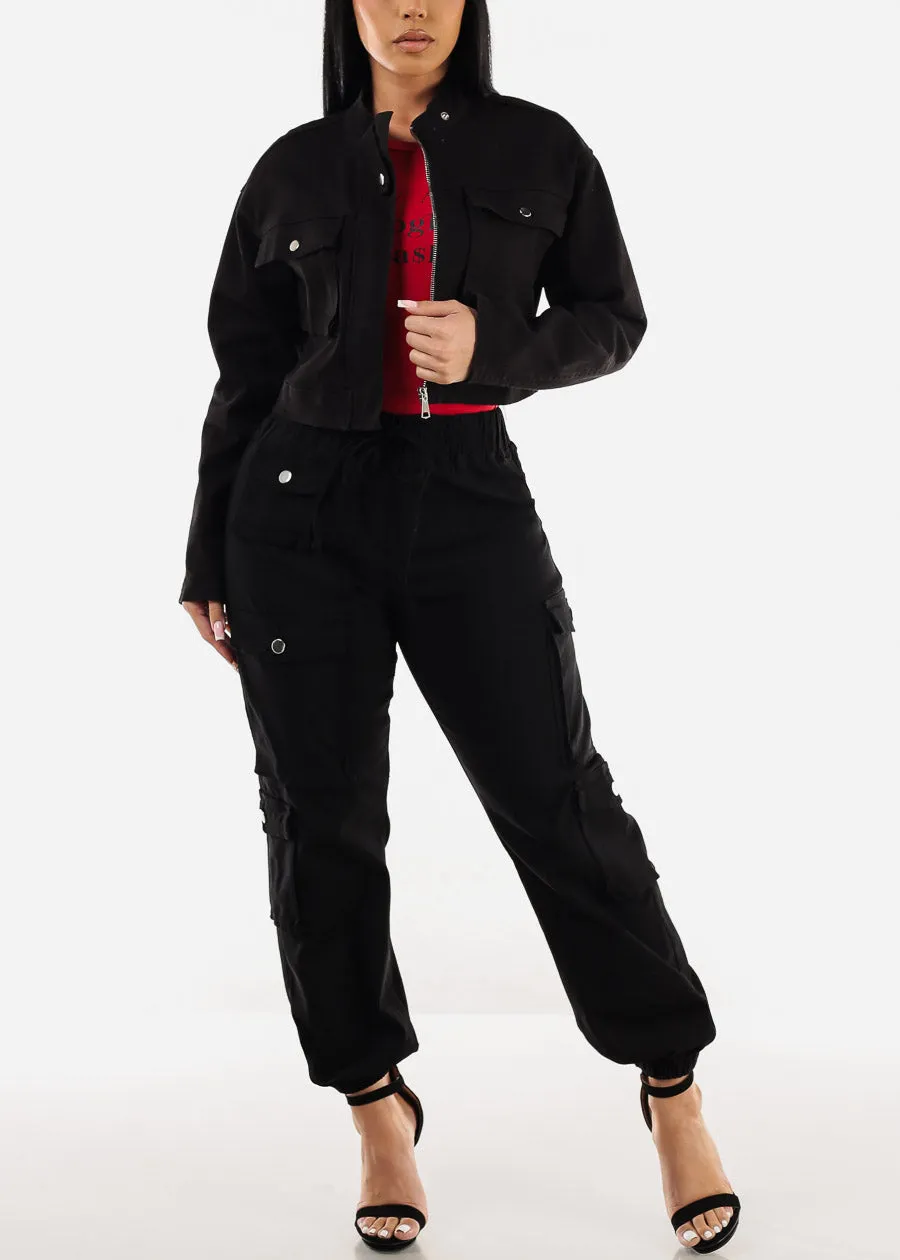 Drawstring Waist Hyper Stretch Cargo Jogger Pants Black sold by Moda product image thumbnail 2